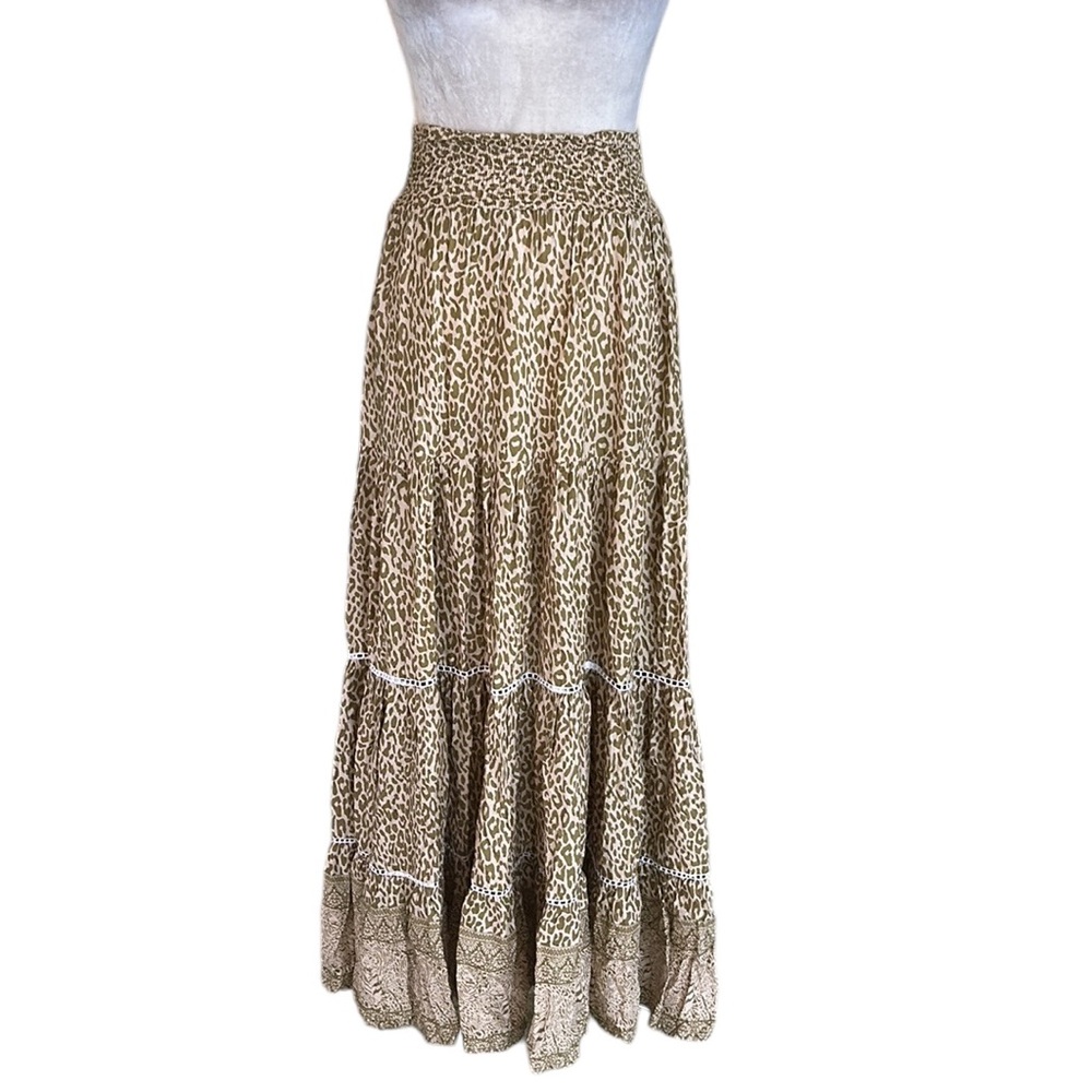 Sea Lustre Cruz Tan Leopard Tiger Animal Print Smocked Tiered Maxi Skirt - XS